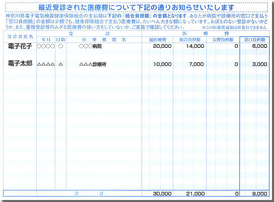 医療費通知見本